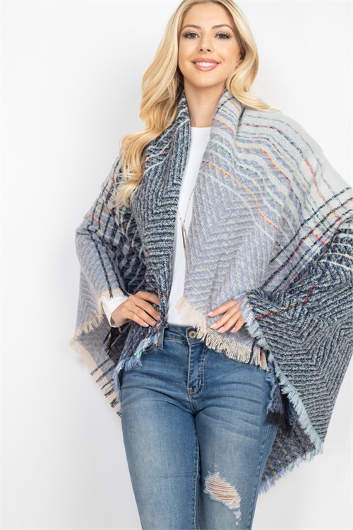 S2-9-5-HDF2917-6 BLUE TWO TONE BLANKET FRINGED SCARF/6PCS (NOW $4.00 ONLY!)