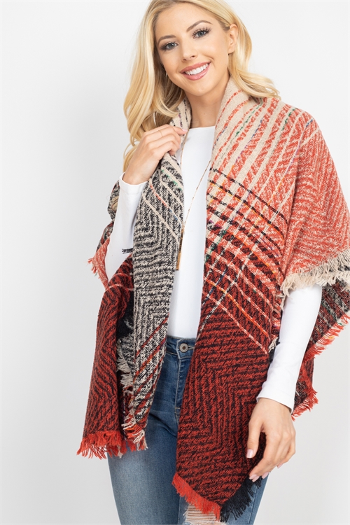 S20-1-2-HDF2917-8 BURGUNDY CREAM TWO TONE BLANKET FRINGED SCARF/6PCS (NOW $4.00 ONLY!)