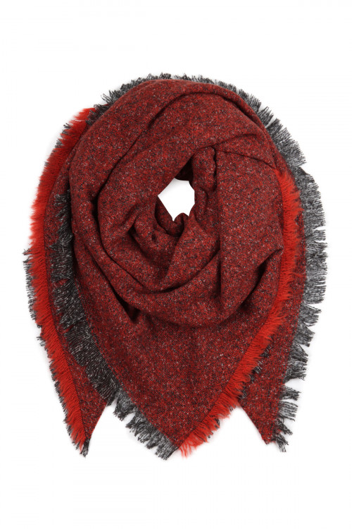 S2-7-5-HDF2918-1 BURGUNDY BLANKET FRINGED SCARF/6PCS  (NOW $ 4.75 ONLY!)