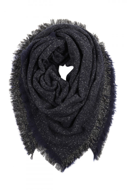 S2-8-5-HDF2918-4 BLACK NAVY BLANKET FRINGED SCARF/6PCS