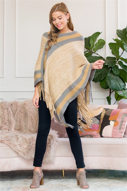 S1-5-2-HDF3000MU MUSTARD ULTRA SOFT MULTI TONE FRINGE PONCHO/6PCS (NOW $3.75 ONLY!)