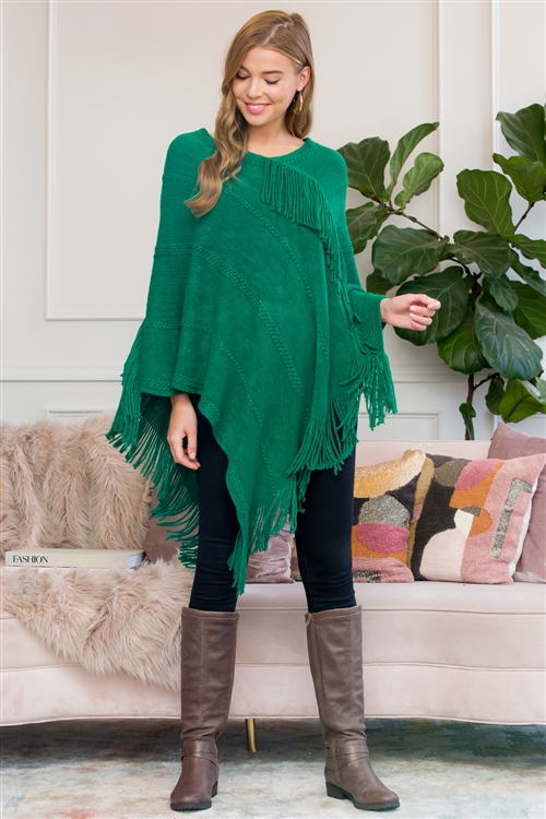 S2-10-5-HDF3008GR GREEN ASYMMETRIC FRINGE PONCHO/6PCS (NOW $5.75 ONLY!)