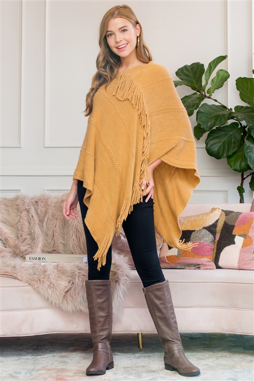 S18-12-4-HDF3008KA KHAKI ASYMMETRIC FRINGE PONCHO/6PCS (NOW $5.75 ONLY!)