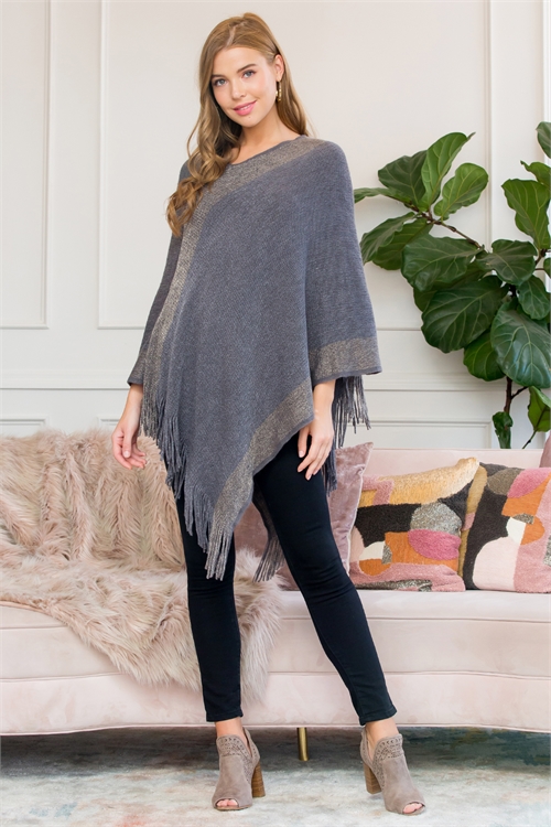 SA4-5-5-HDF3011GY GRAY TWO TONE FRINGE PONCHO/6PCS (NOW $5.25 ONLY!)