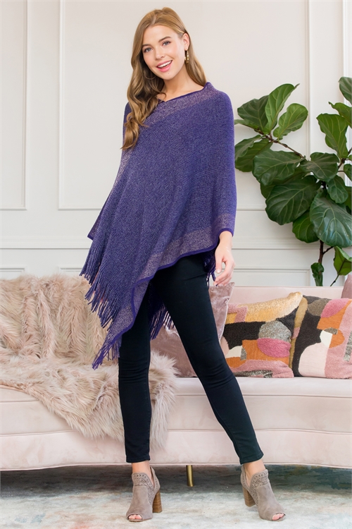 S3-4-5-HDF3011PU PURPLE TWO TONE FRINGE PONCHO/6PCS (NOW $5.25 ONLY!)