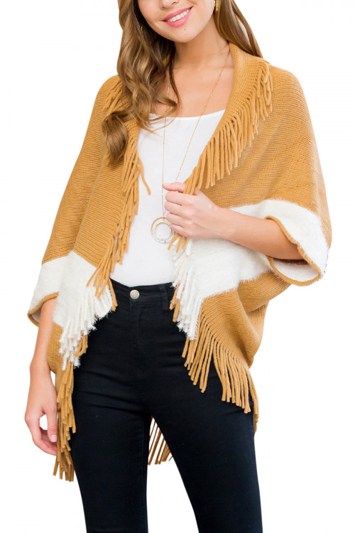 A2-3-5-HDF3013KA KHAKI TWO TONE FRINGE CARDIGAN/6PCS