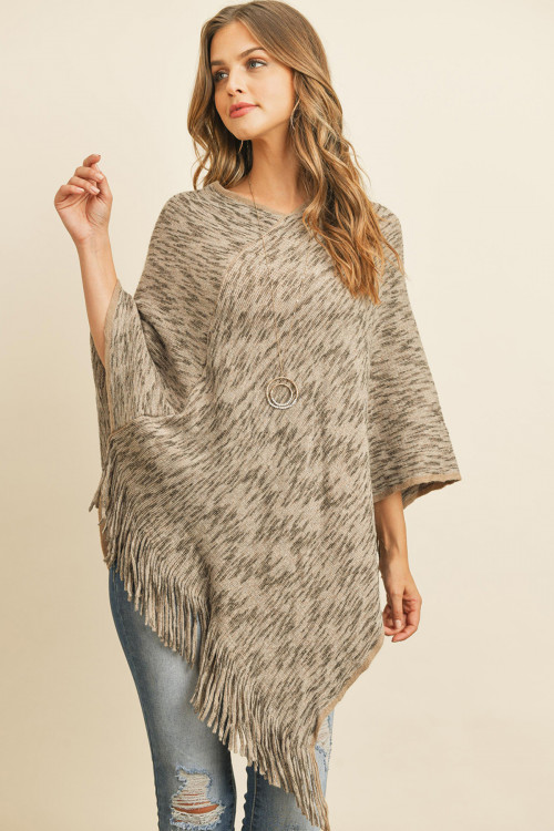 S20-3-1-HDF3073LBR LIGHT BROWN TWO TONE FRINGE PONCHO/6PCS  (NOW $5.75 ONLY!)