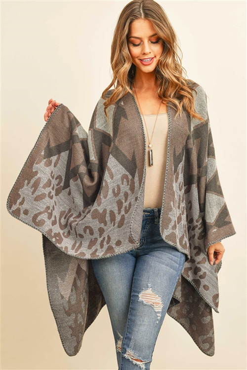 S28-1-2-HDF3142-CHEVRON LEOPARD OPEN FRONT KIMONO/6PCS