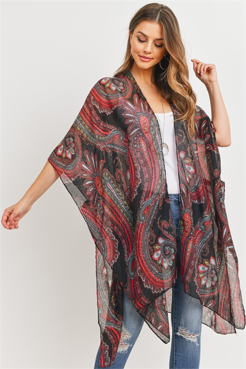 S28-1-3-HDF3166-PAISLEY PRINT OPEN FRONT KIMONO-MULTICOLOR/6PCS