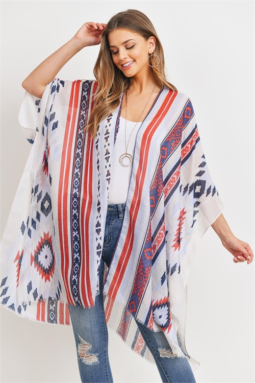 S17-5-1-HDF3174-ETHNIC PATTERN PRINT OPEN FRONT  KIMONO/6PCS