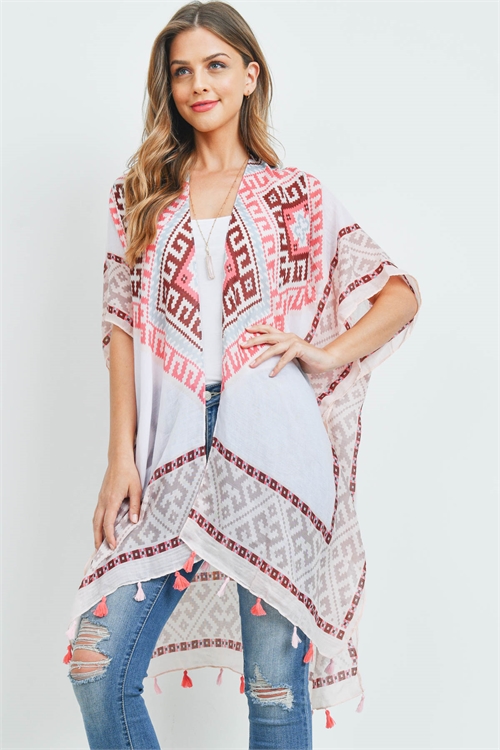 S22-4-4-HDF3369BG-BOHEMIAN OPEN FRONT TASSEL KIMONO-BEIGE/6PCS