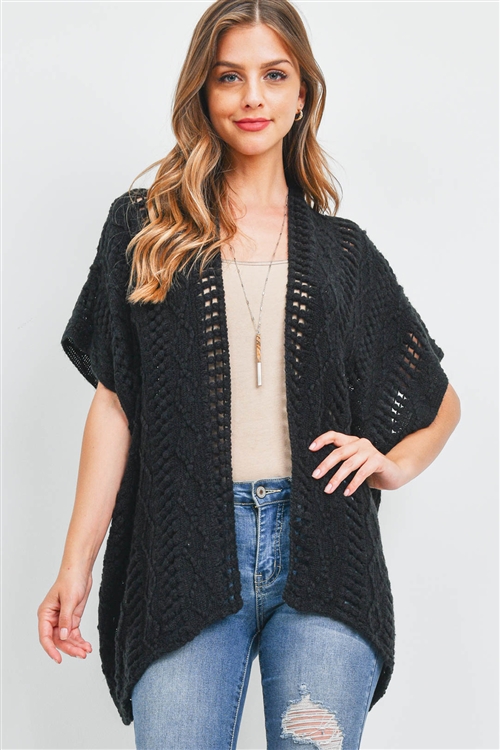 S27-1-1-HDF3457BK - CROCHET PATTERN CARDIGAN - BLACK/6PCS