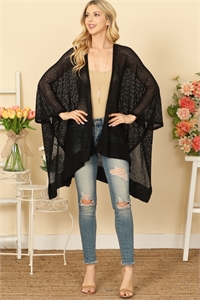 S21-12-6-HDF3460BK - CROCHET MESH KIMONO CARDIGAN - BLACK  /6PCS