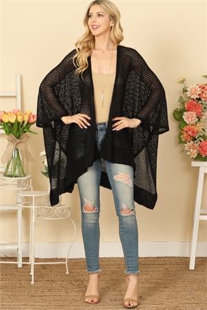 S21-12-6-HDF3460BK - CROCHET MESH KIMONO CARDIGAN - BLACK  /6PCS