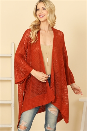 S21-11-6-HDF3460BRI - CROCHET MESH KIMONO CARDIGAN - BRICK/6PCS