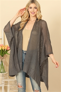 S22-12-6--HDF3460GY - CROCHET MESH KIMONO CARDIGAN - GRAY/6PCS