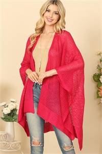 S27-9-1-HDF3460HPK - CROCHET MESH KIMONO CARDIGAN-HOTPINK/6PCS