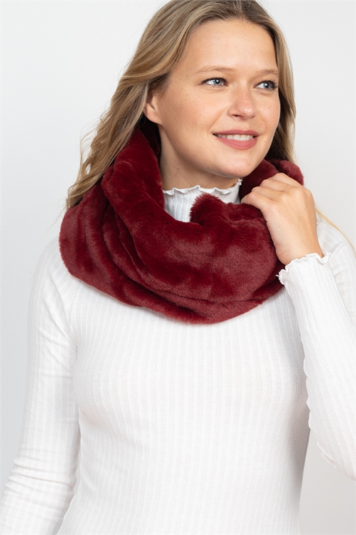 S17-1-3-HDF3475BU - INFINITY SOFT FUR SCARF - BURGUNDY/6PCS (NOW $1.50 ONLY!)