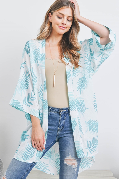 S27-4-1-HDF3493 - CRAWLER LEAF PRINT OPEN FRONT KIMONO - GREEN/6PCS  (NOW $4.25 ONLY!)