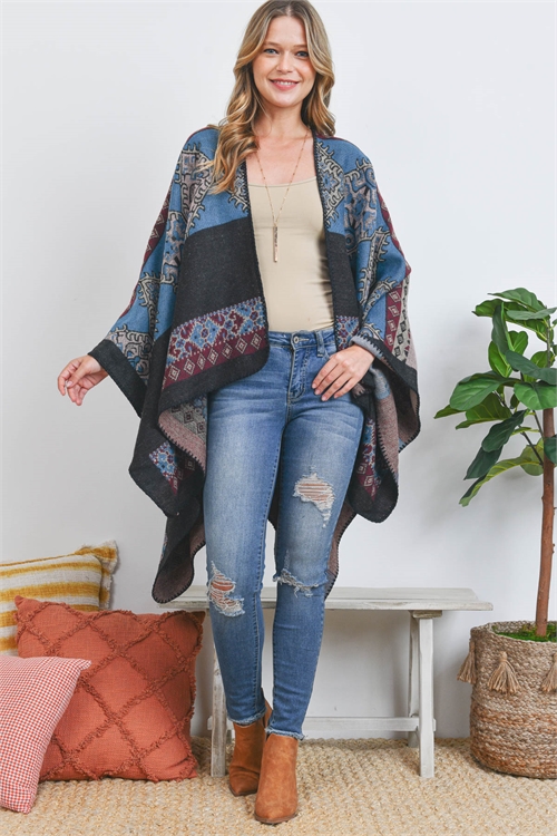 S19-6-2-HDF3520 - OPEN FRONT MORROCAN PRINT RUANA WRAP KIMONO-MULTICOLOR/6PCS (NOW $7.75 ONLY!)