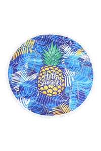 S11-9-1-HDF3625 - HELLO SUMMER PINEAPPLE MICROFIBER TAPESTRY BEACH TOWEL - BLUE/1PC