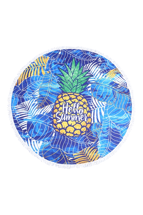 S11-9-1-HDF3625 - HELLO SUMMER PINEAPPLE MICROFIBER TAPESTRY BEACH TOWEL - BLUE/1PC