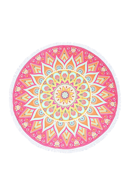 S25-8-1-HDF3631 - BOHO MICROFIBER ROUND TAPESRY SUMMER BEACH TOWEL - FUCHSIA/1PC