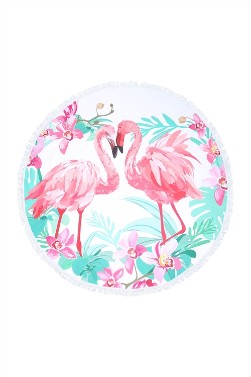 S6-3-1-HDF3633 - FLAMINGO MICROFIBER ROUND TAPESRY SUMMER BEACH TOWEL - PINK/1PC