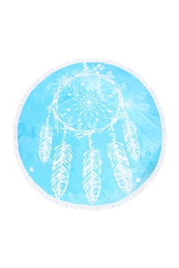 S5-3-1-HDF3634 - DREAM CATCHER MANDALA MICROFIBER ROUND TAPESRY SUMMER BEACH TOWEL - LIGHT BLUE/1PC