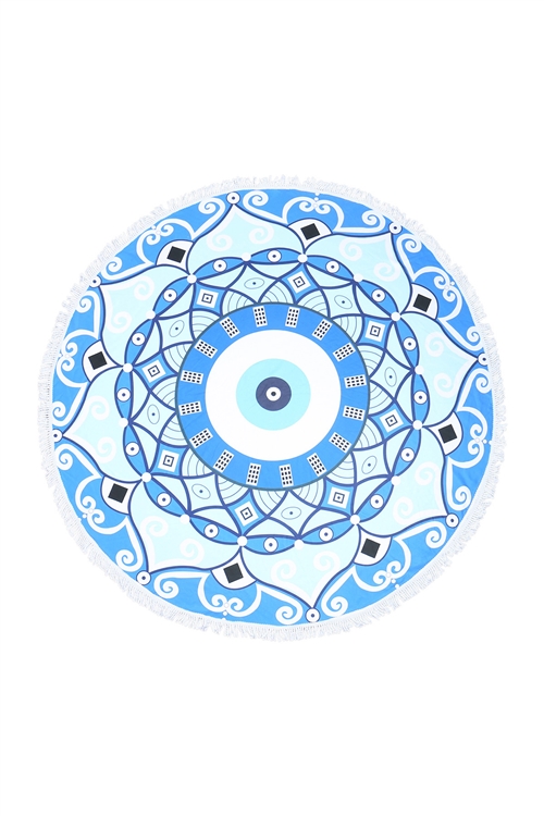 S9-11-1-HDF3635 - EVIL EYE MANDALA MICROFIBER ROUND TAPESRY SUMMER BEACH TOWEL - BLUE/1PC