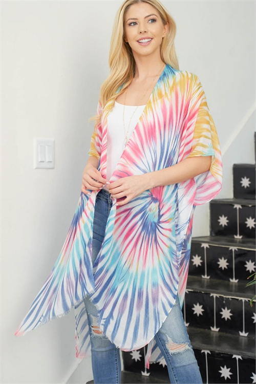 S29-2-3-HDF3643 - BOHO RETRO TIE DYE PRINT OPEN FRONT KIMONO - MULTICOLOR/6PCS