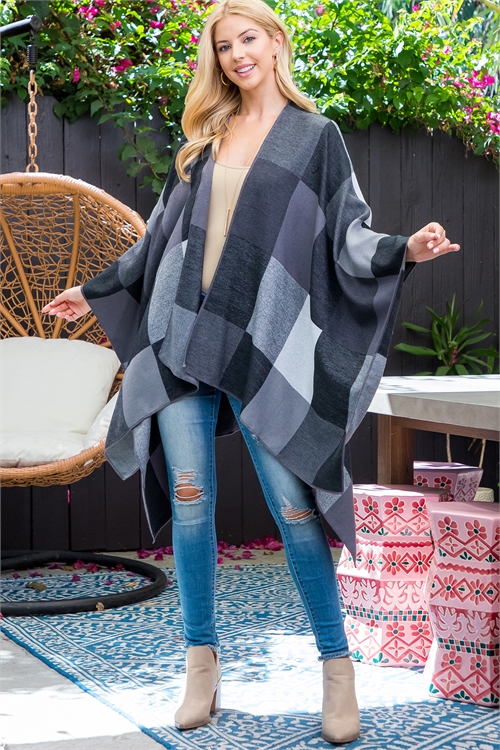 S23-12-3-HDF3847BK- SQUARE MULTICOLOR WARMER KIMONO WRAP-BLACK/6PCS (NOW $7.25 ONLY!)