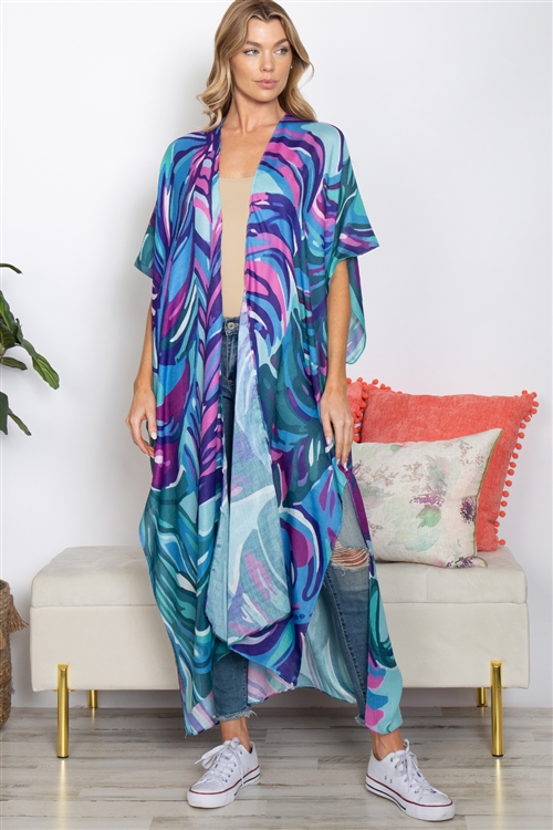 S25-8-1-HDF3918 - ABSTRACT PRINT SUMMER LONG KIMONO-MULTICOLOR/6PCS