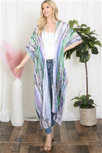 C-1-HDF3920PU - GRAIN LINE MULTICOLOR PRINT OPEN FRONT LONG KIMONO-PURPLE/6PCS (NOW $5.00 ONLY!)