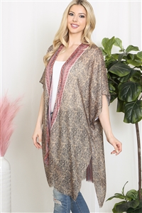 S26-2-3-HDF3939BG - LEAF PRINT INLINE BOHO OPEN FRONT KIMONO-BEIGE/6PCS (NOW $3.00 ONLY!)