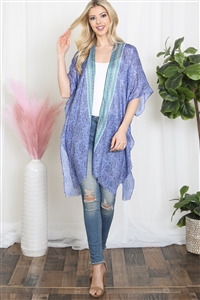 S7-3-1-HDF3939TQ - LEAF PRINT INLINE BOHO OPEN FRONT KIMONO-TURQUOISE/6PCS (NOW $3.00 ONLY!)