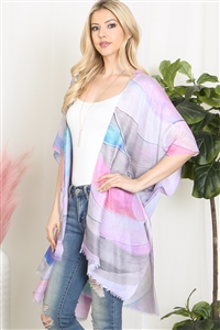 C-1-HDF3940FS - MULTICOLOR ABSTRACT PRINT TASSEL OPEN FRONT KIMONO-FUCHSIA/6PCS (NOW $4.50 ONLY!)