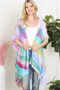 S7-1-1-HDF3940PU - MULTICOLOR ABSTRACT PRINT TASSEL OPEN FRONT KIMONO-PURPLE/6PCS (NOW $4.50 ONLY!)