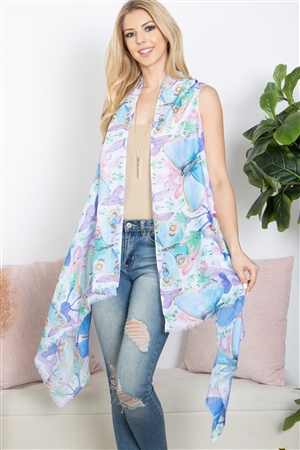 SA3-1-4-HDF3941BL-1 - TROPICAL FLOWER PRINT OPEN FRONT KIMONO VEST-BLUE/1PC (NOW $3.25 ONLY!)