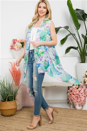 SA3-1-4-HDF3941MN-1 - TROPICAL FLOWER PRINT OPEN FRONT KIMONO VEST-MINT/1PC (NOW $3.25 ONLY!)