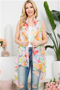 SA3-1-4-HDF3941YL-1 - TROPICAL FLOWER PRINT OPEN FRONT KIMONO VEST-YELLOW/1PC (NOW $3.25 ONLY!)