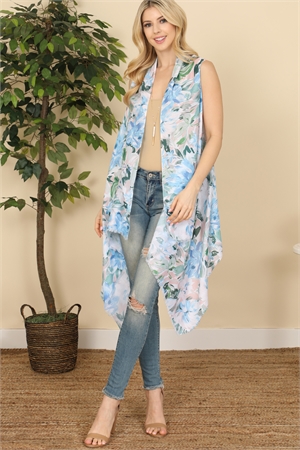 S26-7-2-HDF3942BL - FLOWER PRINT OPEN FRONT KIMONO VEST-BLUE/6PCS