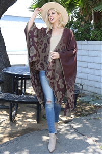 S24-1-4-HDF3986BR - GRADIANT LEOPARD PRINT WARMER OPEN FRONT KIMONO-BROWN/6PCS