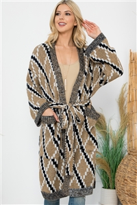 S3-9-2-HDF4003BR- DIAMOND PATTERN KNITTED TERRY CARDIGAN-BROWN 3-3