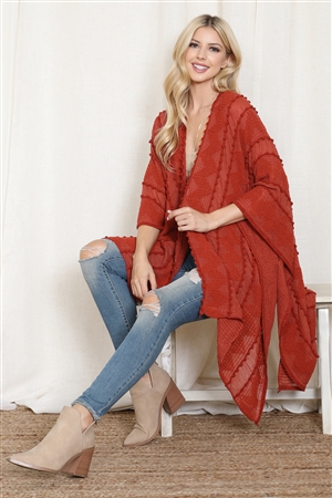 S2-8-1-HDF4007RU - ZIG ZAG POMPOM OPEN FRONT KIMONO--RUST/6PCS  (NOW $9.75 ONLY!)