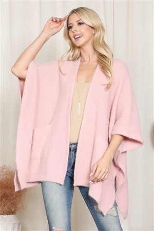 S24-2-4-HDF4010PK - KNITTED SOLID COLOR WITH POCKET KIMONO-PINK/6PCS