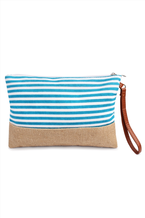 S3-7-3-HDG1469AQ-1 Aqua Striped Cosmetic Pouch/1PC