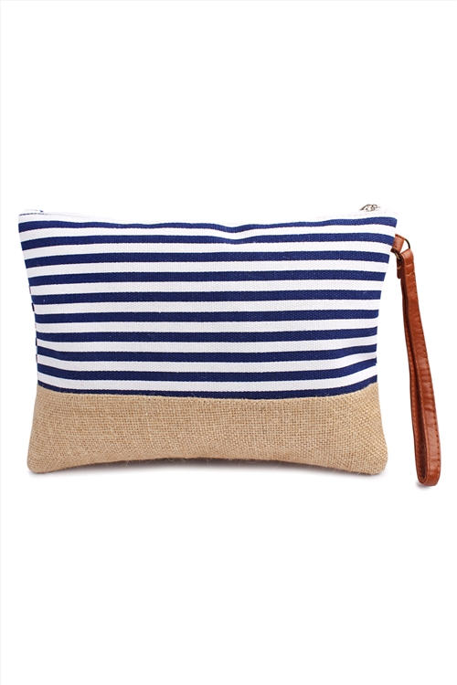 S23-13-3-HDG1469NV Navy Striped Cosmetic Pouch/6PCS