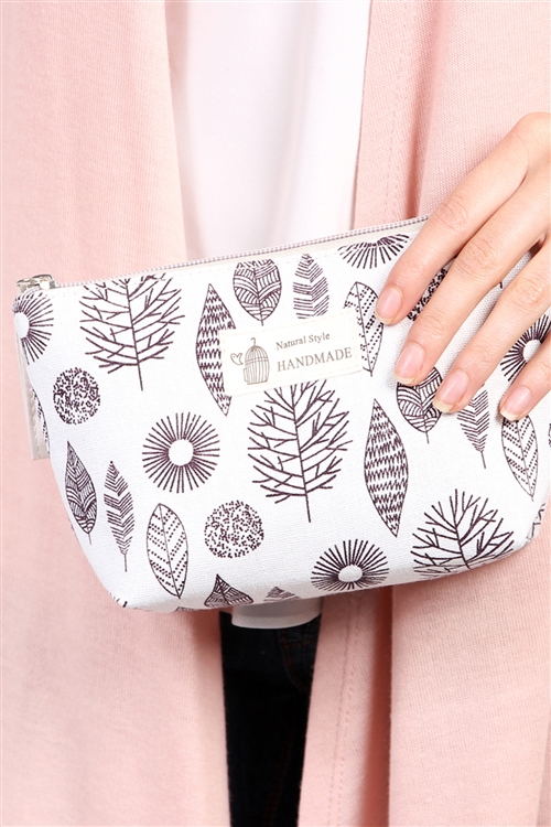 S23-11-4-HDG1586-7 AZTEC LEAF PRINT COSMETIC BAG-WHITE/6PCS