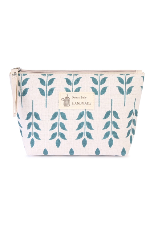 S24-6-3-HDG1586-8 LEAF PRINTED COSMETIC BAG-BEIGE/6PCS